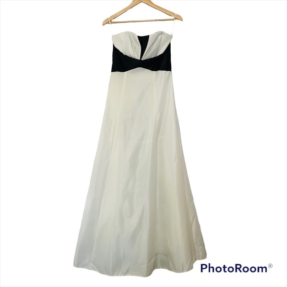 Gunne Sax 90s Jessica McClintock Ivory & Black Strapless Gown Size 7 - Picture 11 of 11